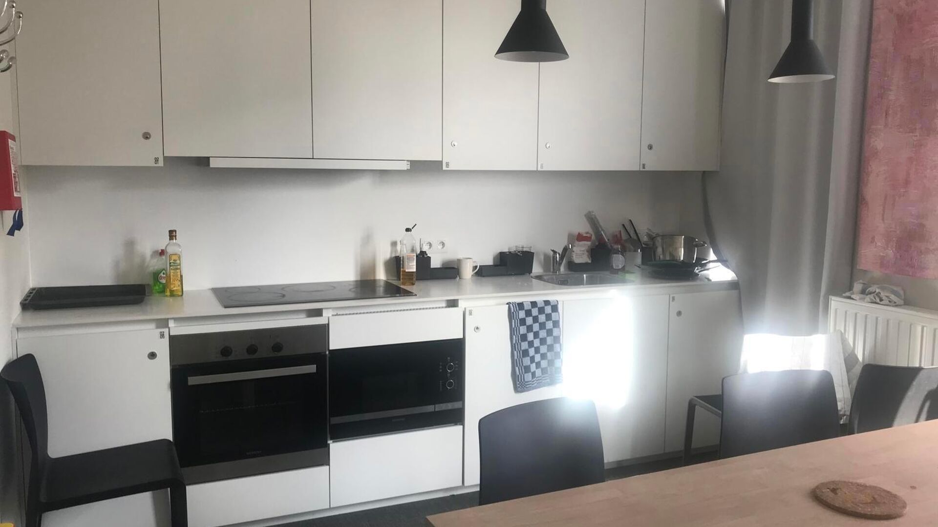 Student rooms located in the ACE student residence at 266 Knight Street. This room has its own bathroom, is furnished with: a bed, desk, bookshelf, closet and refrigerator. Each hallway has its common kitchen, where each student has their own kitchen cabi